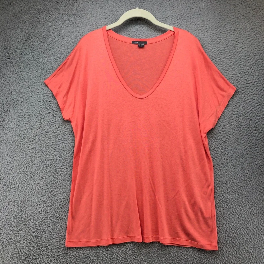 Vince V-Neck Tops Blouse Bundle Lot Womens Medium Black Coral Pink Rayon 3 Pack - Picture 5 of 10